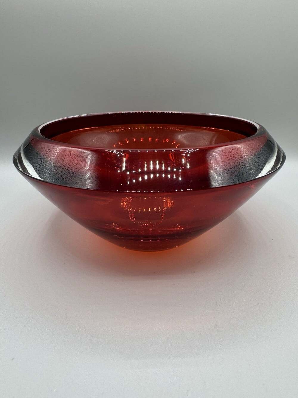 Centerpiece Rose Bowl Large Heavy Ruby Red Glass Polished Bottom Vintage